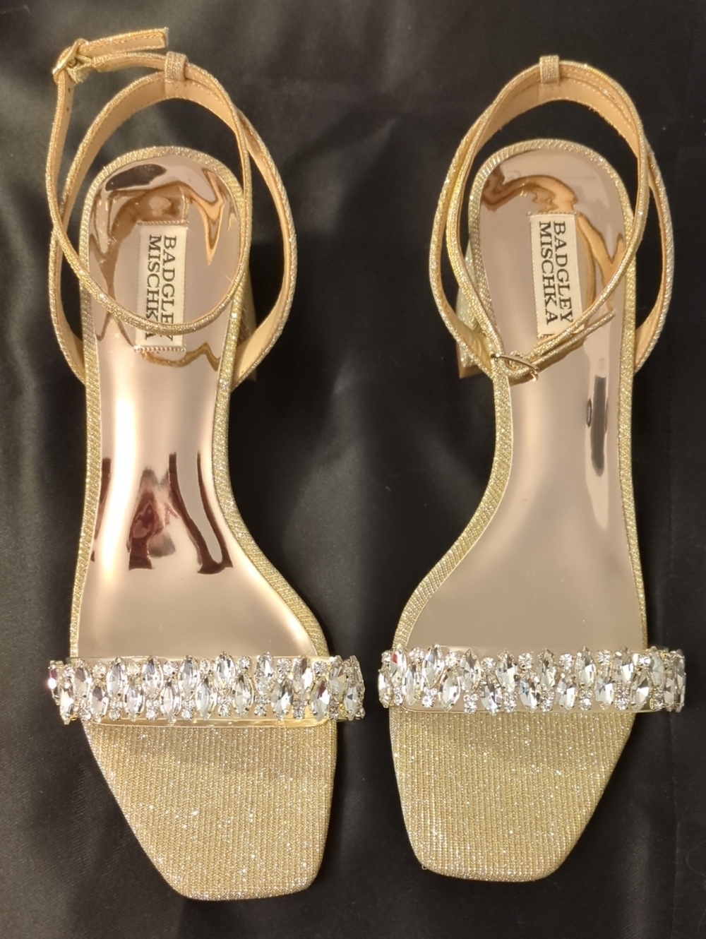 Badgley Mischka Gold Crystal-Embellished Ankle-Strap Heels NOW ONLY $95